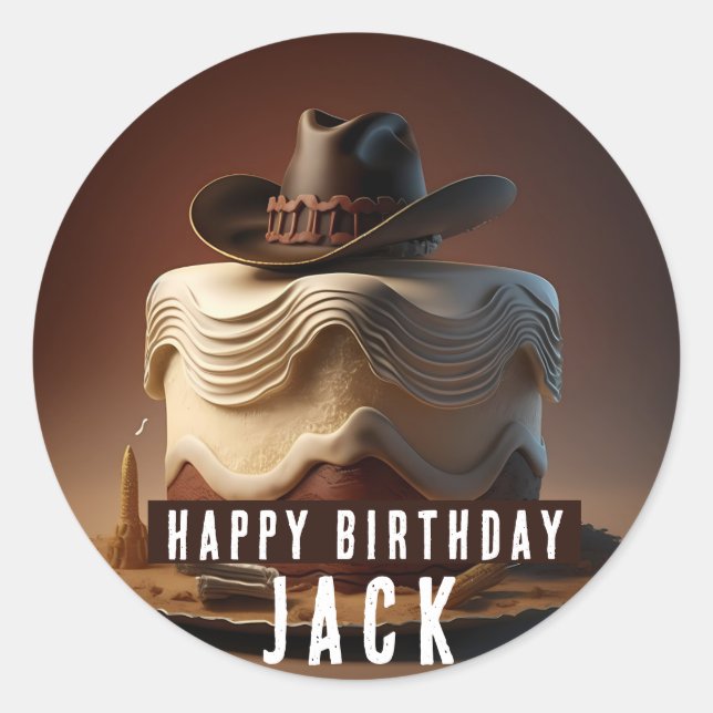 Autocollant rond Cowboy Anniversaire - Western Cak (Devant)