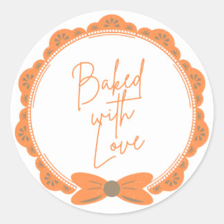 Autocollant rond 'Cuisiné avec amour' Orange