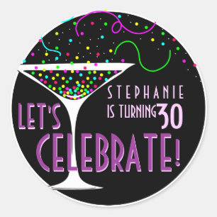 Autocollant rond d'anniversaire de cocktail de