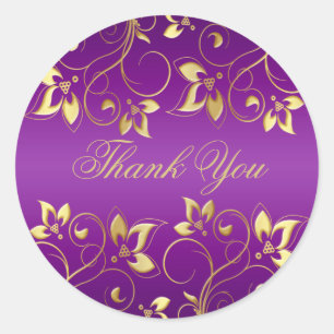 Autocollant rond de 1,5 po floral violet et or