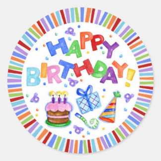 Autocollant rond de cadeau de joyeux anniversaire
