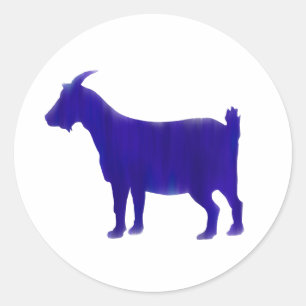 Autocollant rond de chèvre bleu aquarelle