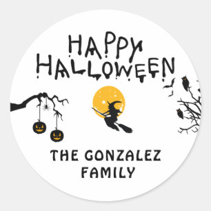 Autocollant Rond de Famille d'Halloween Sorcière