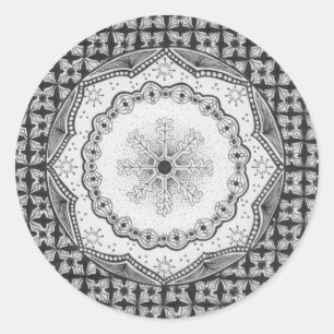 Autocollant rond de houx et de flocon de neige