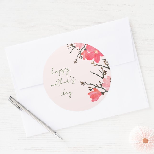Autocollant rond de la Fleur de Pêche (Enveloppe)
