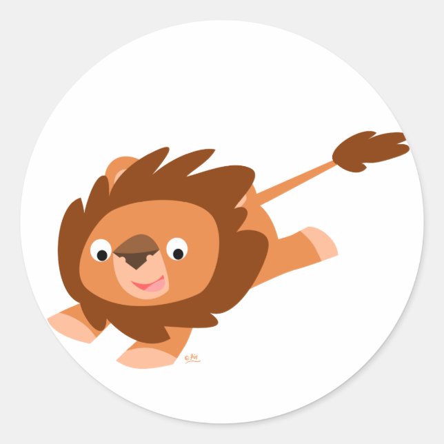 Autocollant rond de Lion de dessin animé (Devant)