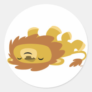 Autocollant rond de lion paresseux mignon de bande