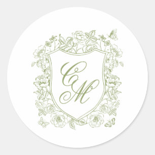 Autocollant Rond de Mariage à la Crête Vert Sauge