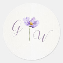 Autocollant rond de mariage au monogramme de fleur