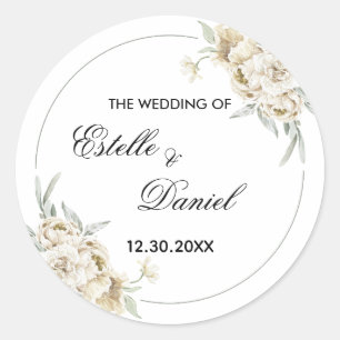 Autocollant Rond de Mariage Floral Élégant Minimal