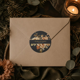 Autocollant rond de mariage floral noir de sorcièr