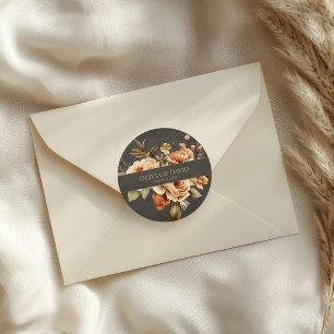 Autocollant Rond de Mariage Floral Taupe Élégant
