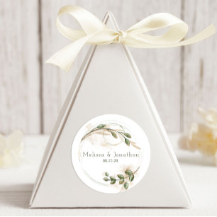 Autocollant rond de mariage floral vert sauge doré