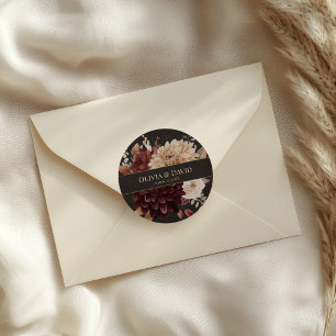 Autocollant rond de mariage floral vintage sorcier