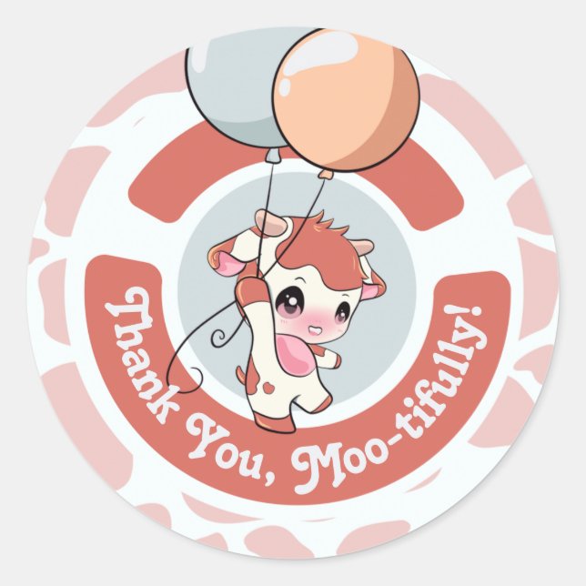 Autocollant rond de Motif de vache gris orange (Devant)