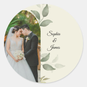 Autocollant Rond de Photo de Mariage avec Arche de