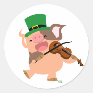 Autocollant rond de porc de violoniste du jour de