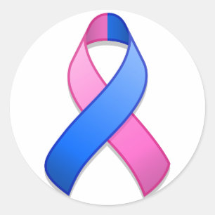Autocollant rond de ruban bleu et rose de