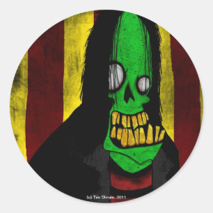 Autocollant rond de sourire de zombi vert