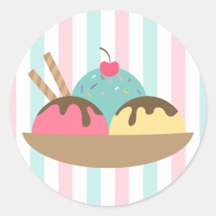 Autocollant rond de sundae à la glace rayé (2)