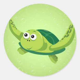 Autocollant rond de tortue verte