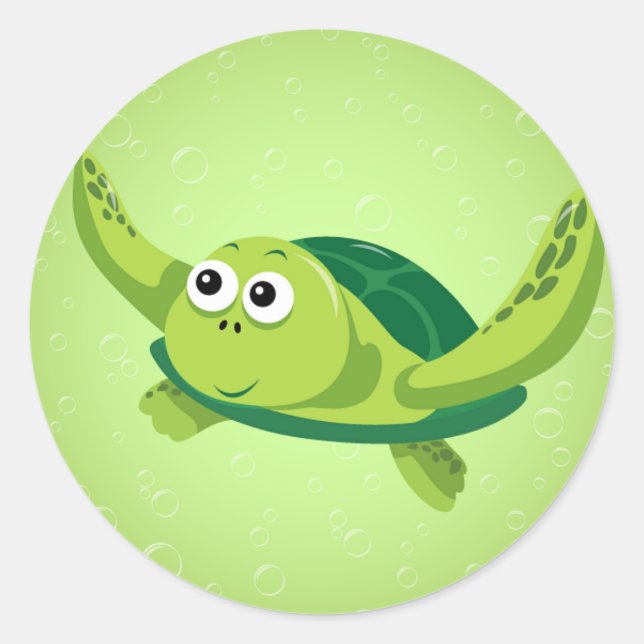 Autocollant rond de tortue verte (Devant)