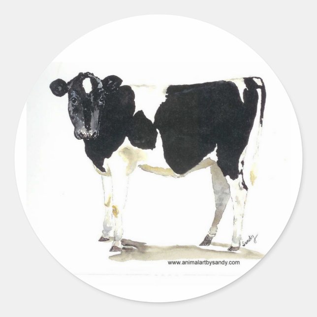 autocollant rond de vache noire et blanche (Devant)