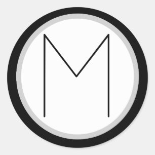 Autocollant rond décoré d'un monogramme noir/bla