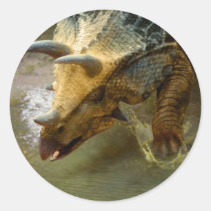 Autocollant rond Dinosaure Tricératops