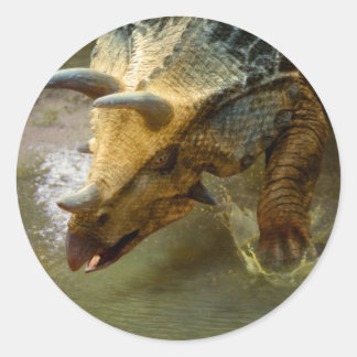 Autocollant rond Dinosaure Tricératops