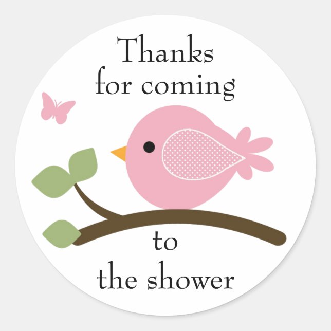 Autocollant rond d'oiseau rose personnalisable (Devant)
