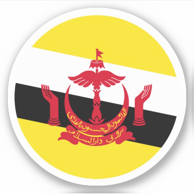 Autocollant rond du drapeau de Brunei (Devant)