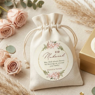 Autocollant Rond Eid Mubarak Floral Blush Élégant