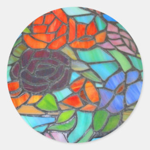 Autocollant rond en verre teinté floral rose