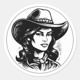 Autocollant rond esthétique Cowgirl