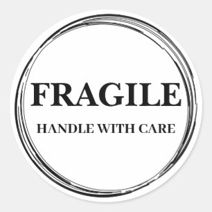 Autocollant rond Étiquette fragile moderne