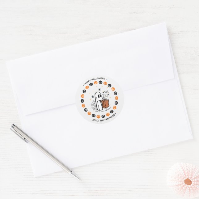 Autocollant rond fantôme de Halloween mignon – Fri (Enveloppe)