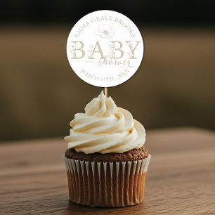 Autocollant Rond Faveur de Baby Shower Taupe Wildf
