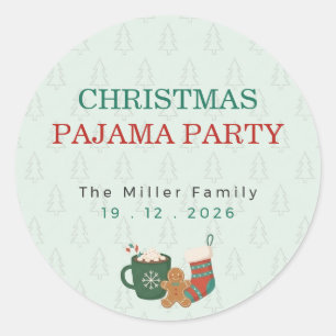 Autocollant Rond Fête de Pyjama de Noël Rétro