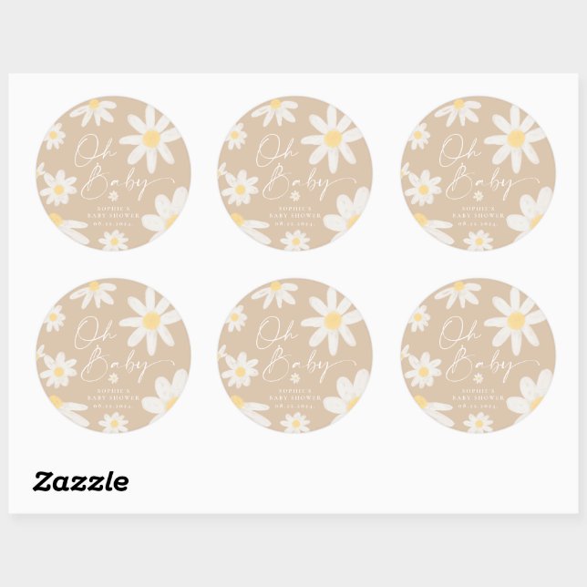 Autocollant rond Fleur Boho Daisy (Feuille)