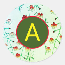 AUTOCOLLANT ROND FLEUR DE CERISIER AVEC INITIALE P