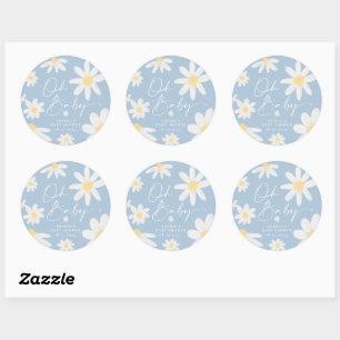 Autocollant rond fleur de marguerite bleu boho