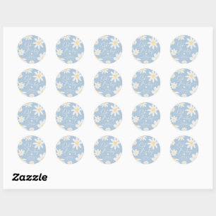 Autocollant Rond Fleur de Marguerite Bleu Poussiér