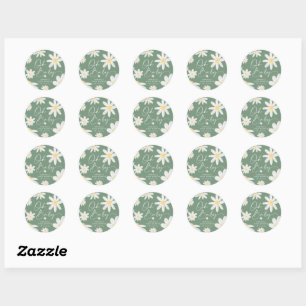 Autocollant rond fleur de marguerite bohème vert s