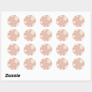 Autocollant rond fleur de marguerite rose