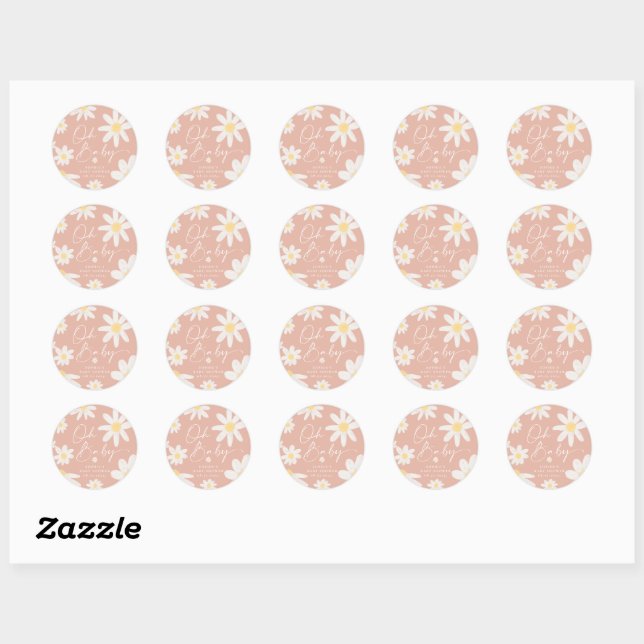 Autocollant rond fleur de marguerite rose (Feuille)