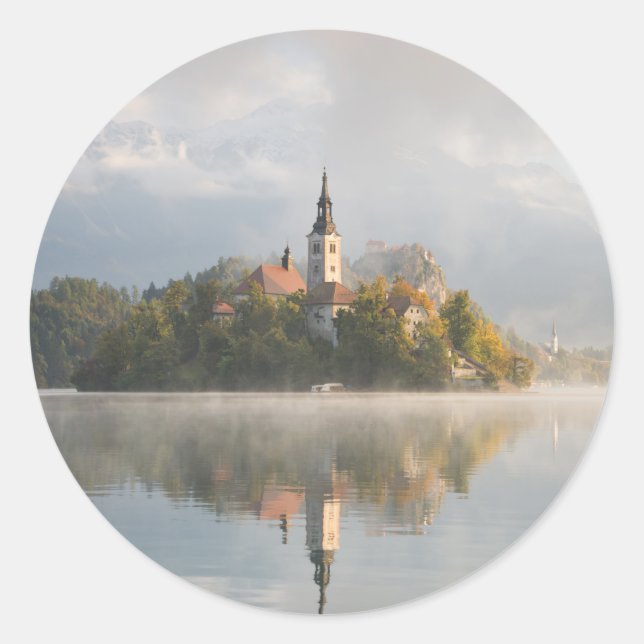 Autocollant rond Foggy Bled Lake (Devant)
