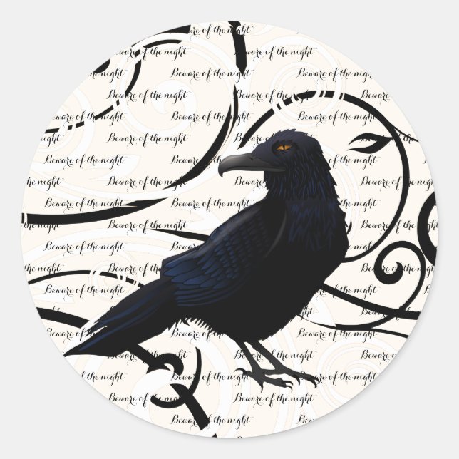 Autocollant rond grand - Corbeau d'Halloween (Devant)