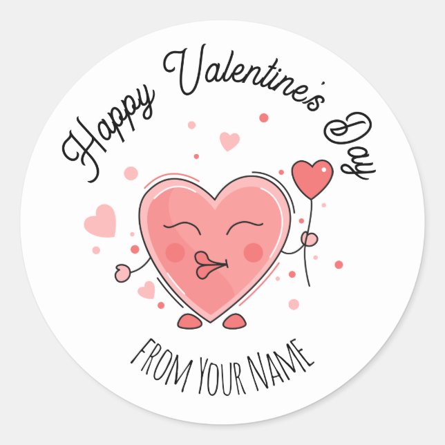 Autocollant rond Heureuse Sainte-Valentin classiqu (Devant)