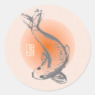 Autocollant rond japonais KOI Fish